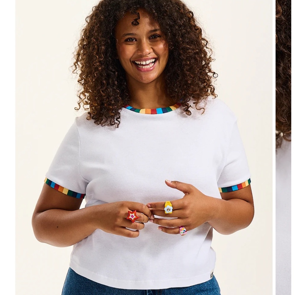 Lucy & Yak Maya Tee Organic Cotton White Rainbow